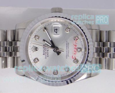 Replica Rolex Datejust Silver Diamond Dial SS Case Watch